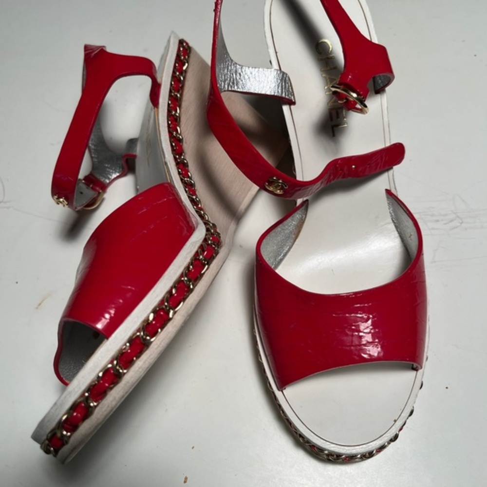 CHANEL Red and Silver Women's Sandals